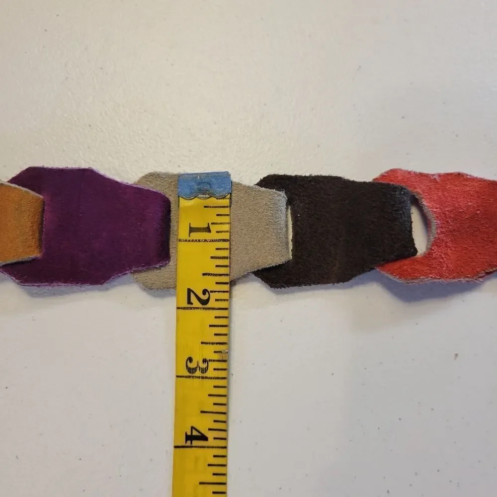Vintage Multi Color Suede Link Belt with Silver Toned Buckle Brown Red Purple